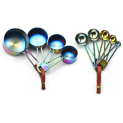 Measuring Cups and Spoons Food Grade Stainless Steel Measure Set Rainbow Titanium Coated Kitchen Gadgets