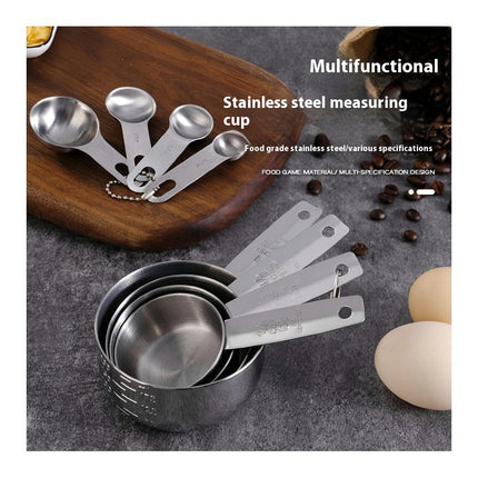 Measuring Cups and Spoons Set with Measuring Silicone Handle and Clear Laser Scale Stainless Steel Tol