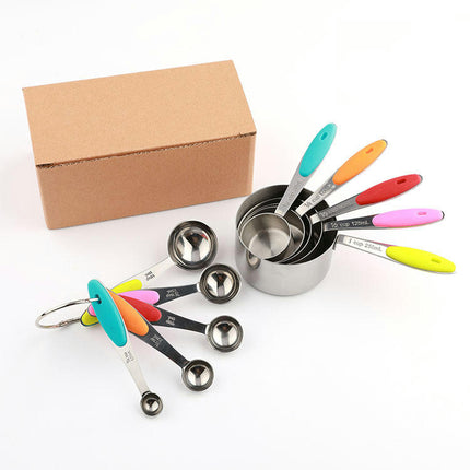 Measuring Cups & Spoons Set Stainless Steel Measuring Cups and Measuring Spoons with Colored Silicone Handle