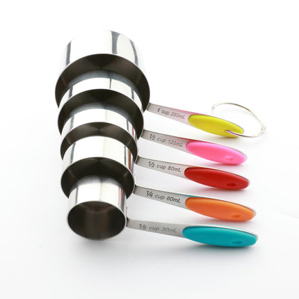 Measuring Cups & Spoons Set Stainless Steel Measuring Cups and Measuring Spoons with Colored Silicone Handle