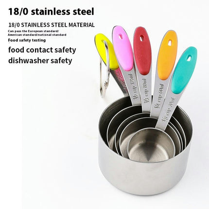 Measuring Cups & Spoons Set Stainless Steel Measuring Cups and Measuring Spoons with Colored Silicone Handle