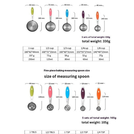 Measuring Cups & Spoons Set Stainless Steel Measuring Cups and Measuring Spoons with Colored Silicone Handle