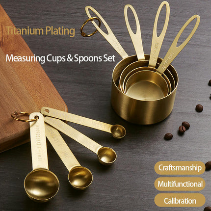 Measuring Cups and Spoons Set Stainless Steel Handles with Metric and US Measurements Polished Finish