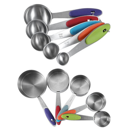 Measuring Cups and Spoons Set Nesting Stainless Steel Measuring with Soft Touch Silicone Handles Tablespoon