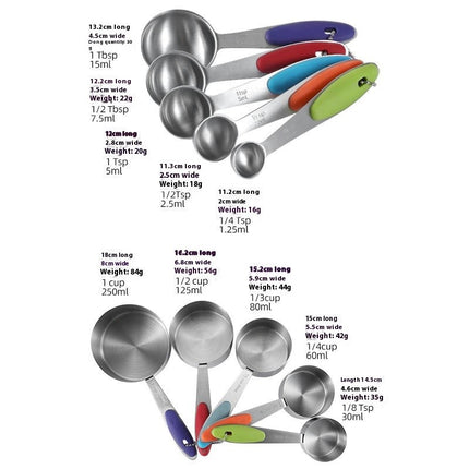 Measuring Cups and Spoons Set Nesting Stainless Steel Measuring with Soft Touch Silicone Handles Tablespoon