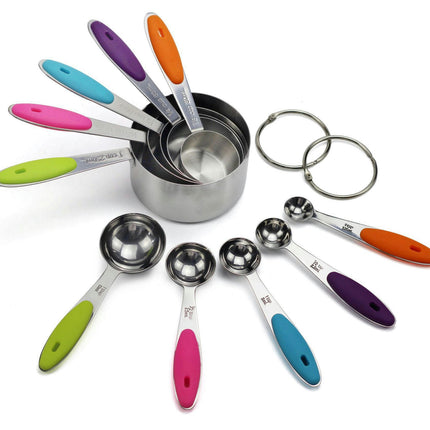 Measuring Cups Spoons Set Stainless Steel Pieces Stacking Kitchen Baking Cooking Food Measure Scoop Set