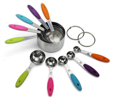 Measuring Cups Spoons Set Stainless Steel Pieces Stacking Kitchen Baking Cooking Food Measure Scoop Set