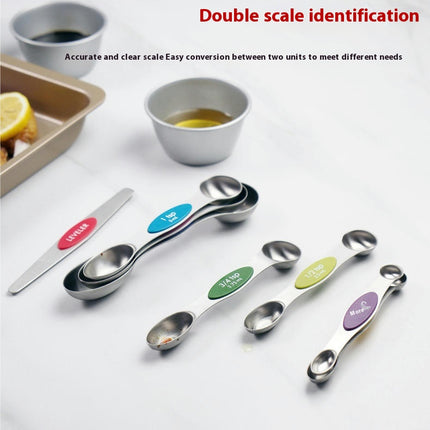 Magnetic Measuring Spoons Set of Stainless Steel Stackable Dual Sided Nesting Teaspoons and Tablespoons