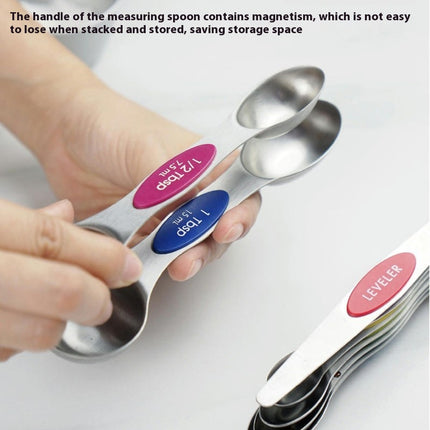 Magnetic Measuring Spoons Set of Stainless Steel Stackable Dual Sided Nesting Teaspoons and Tablespoons