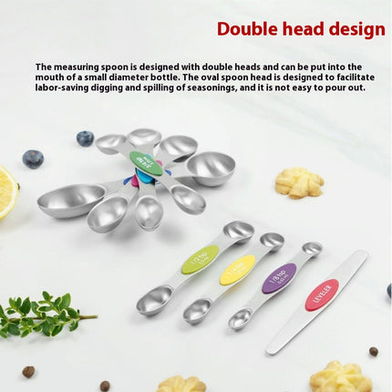 Magnetic Measuring Spoons Set of Stainless Steel Stackable Dual Sided Nesting Teaspoons and Tablespoons