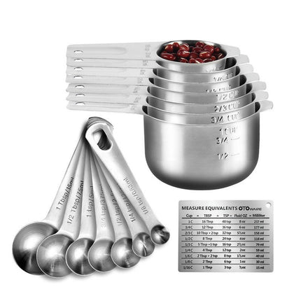 Multiple Piece Stainless Steel Measuring Cups & Spoons Set Cups And Spoons Kitchen Gadgets For Cooking & Baking