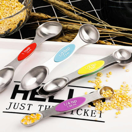 Magnetic Measuring Spoons Set Stainless Steel Dual Sided Stackable Measuring Spoons Teaspoon Tablespoon