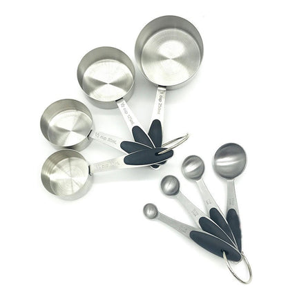 Kitchen Measuring Cups and Spoons Set Pieces Stainless Steel Measuring Cups Spoons with Silicone Handle