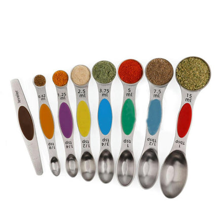 Magnetic Measuring Spoons Set With Leveler Stackable Stainless Steel Tablespoons for Baking Fits in Spice Jars