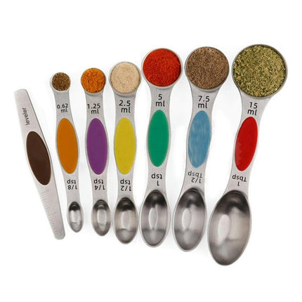 Magnetic Measuring Spoons Set With Leveler Stackable Stainless Steel Tablespoons for Baking Fits in Spice Jars