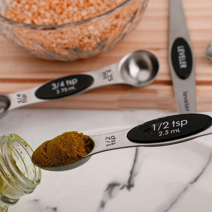 Magnetic Measuring Spoons Set With Leveler Stackable Stainless Steel Tablespoons for Baking Fits in Spice Jars