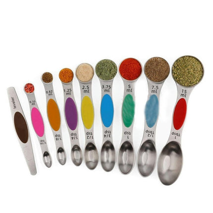 Magnetic Measuring Spoons Set With Leveler Stackable Stainless Steel Tablespoons for Baking Fits in Spice Jars