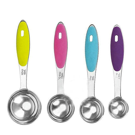 Nesting Stainless Steel Measuring Cups Sets with Soft Touch Silicone Handles and Accurate Tablespoon