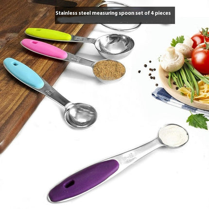 Nesting Stainless Steel Measuring Cups Sets with Soft Touch Silicone Handles and Accurate Tablespoon