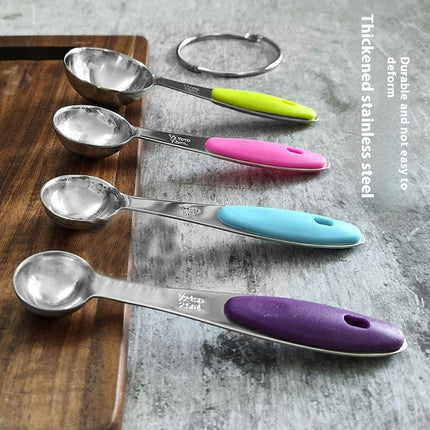 Nesting Stainless Steel Measuring Cups Sets with Soft Touch Silicone Handles and Accurate Tablespoon