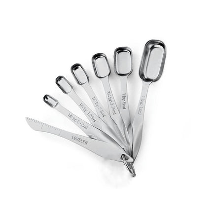 Stainless Steel Measuring Spoons Set Of 7 With Leveler Rectangular Metal Teaspoon &Tablespoon Measuring Spoons