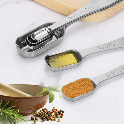 Stainless Steel Measuring Spoons Set Of 7 With Leveler Rectangular Metal Teaspoon &Tablespoon Measuring Spoons