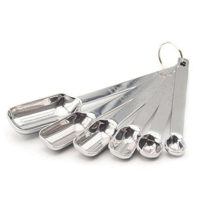 Measuring Spoons Set Of 6 Includes Bonus Leveler Rust Proof Metal Narrow Long Handle Design Fits Into Spice Jars