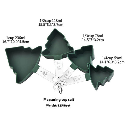 Cute Christmas Tree Shape Measuring Cups & Spoons Set Stackable Cups and Spoons Nesting Measure Cups