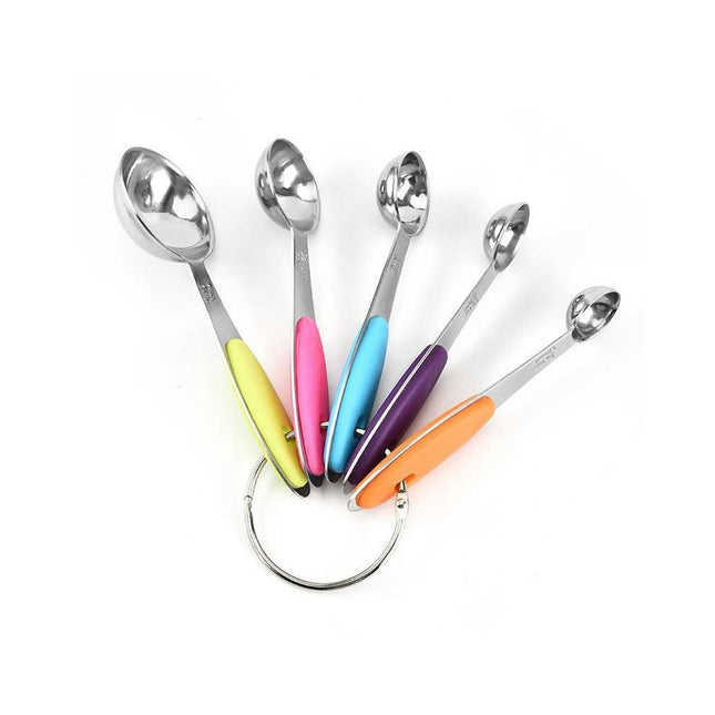 Measuring Cups and Spoons Set with Colored Silicone Handles - for Measuring Dry and Liquid Ingredients