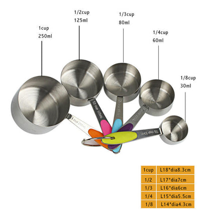 Measuring Cups and Spoons Set with Colored Silicone Handles - for Measuring Dry and Liquid Ingredients