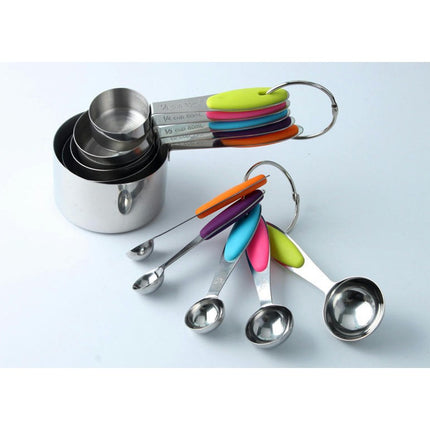 Measuring Cups and Spoons Set with Colored Silicone Handles - for Measuring Dry and Liquid Ingredients