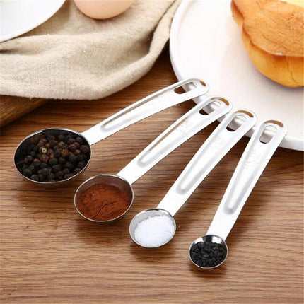 Stainless Steel Measuring Spoons Set of 4 for Measuring Dry and Liquid Ingredients Round Duty Mirror Polished Set