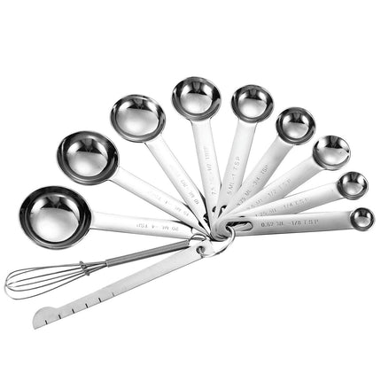 11Pcs Measuring Spoons Set Stainless Steel Round Heavy Duty Mirror Polished Measuring Spoon for Baking Food Cooking