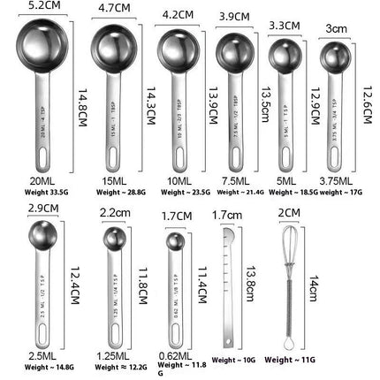 11Pcs Measuring Spoons Set Stainless Steel Round Heavy Duty Mirror Polished Measuring Spoon for Baking Food Cooking