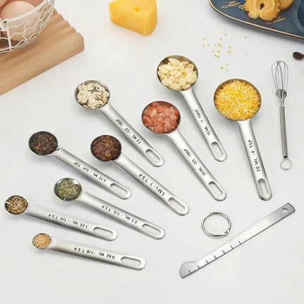 11Pcs Measuring Spoons Set Stainless Steel Round Heavy Duty Mirror Polished Measuring Spoon for Baking Food Cooking