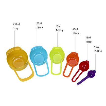 6 Pcs Measuring Cups and Spoons Set Plastic Stackable Kitchen Measuring Tool with Long Handles Kitchen Tools