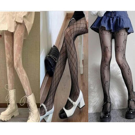 5 pairs Women's Small Mesh Jacquard Fishnet Stockings Thigh High Wide Fishnet Tights