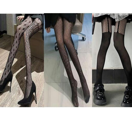 5 pairs Women's Small Mesh Jacquard Fishnet Stockings Thigh High Wide Fishnet Tights