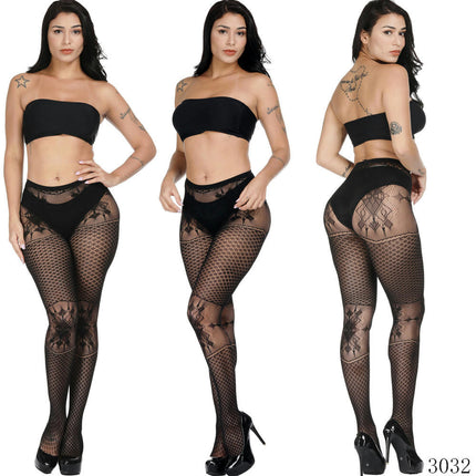 3 pairs Women's Lace Hollow Fishnet Stockings Thigh High Wide Fishnet Tights