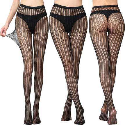 3 Pairs Women Fishnet Pantyhose Thigh-High Stockings Tights for Halloween Stage Performance Party Dress up