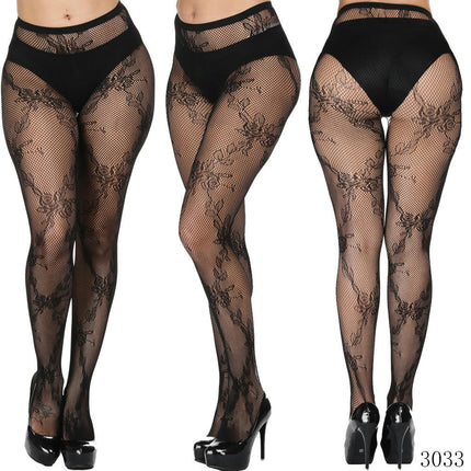 3 Pairs Women Fishnet Pantyhose Thigh-High Stockings Tights for Halloween Stage Performance Party Dress up