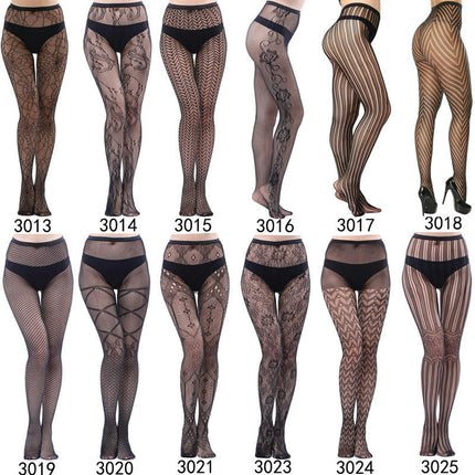 3 Pairs Women Fishnet Pantyhose Thigh-High Stockings Tights for Halloween Stage Performance Party Dress up