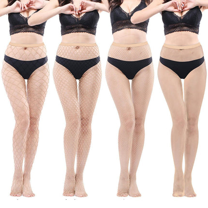 4 Pairs Women's High Waisted Tights Fishnet Stockings Thigh High Pantyhose