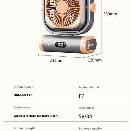 Camping Fan Rechargeable-Auto Oscillation Cordless Fan, Tent Fan with Remote/Light 5 Speeds