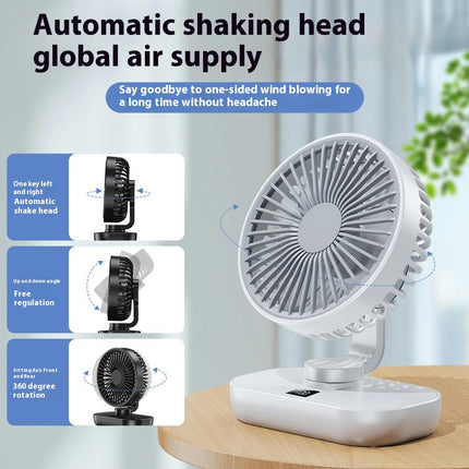 USB Charging Mini Desk Fan Digital Display Oscillating Portable Fan Home Office Desk Fan