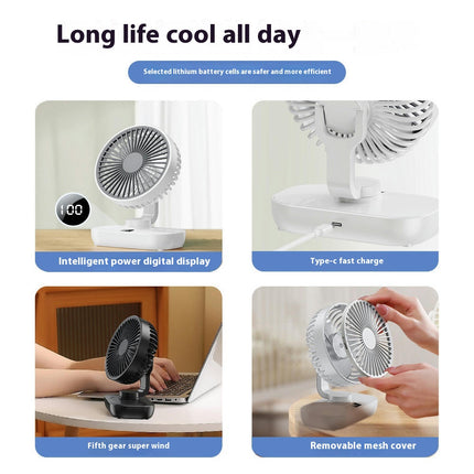 USB Charging Mini Desk Fan Digital Display Oscillating Portable Fan Home Office Desk Fan