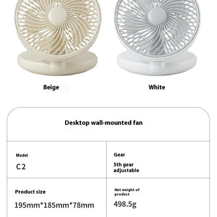 Rechargeable Desk Fan , 5 Speeds Portable Air Circulation Fan ,Small Wall Fan for Bedroom Home Desktop Office