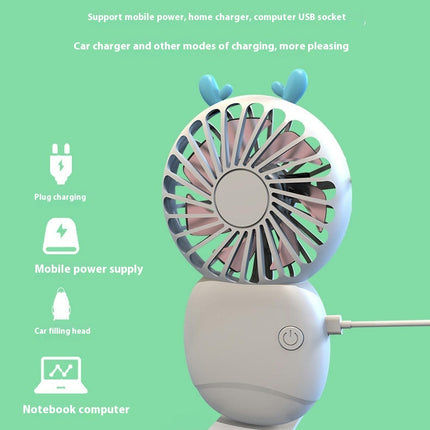 Cute Portable Mini Fan, 3 Speed with Base Small Desk Fan, USB Rechargeable Personal Fan Pocket Fan