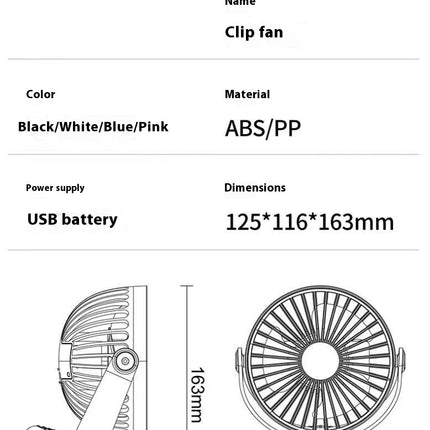 Clip Fan Rechargeable Battery Mini Fan with Clip on Fan Sturdy Clamp 3 Speeds Portable Tent Camping Fan