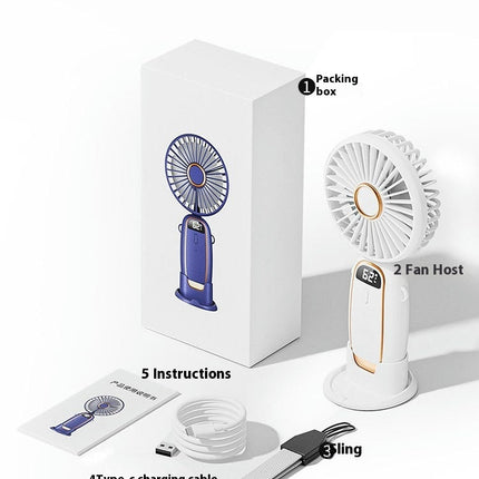 Portable Handheld Fan, Battery Operated Fan with Base, 5 Speeds Rechargeable Mini Fan for Outdoor Indoor